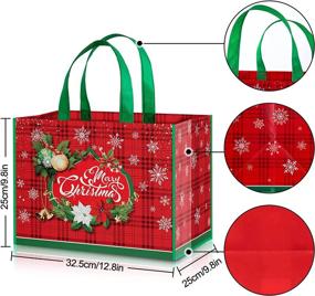 img 3 attached to 🎅 Whaline 12Pcs Large Christmas Tote Bags: Reusable Gift, Shopping & Party Bags in Retro Red & Green, Waterproof Goodie Bags for Holiday Favors