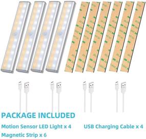 img 3 attached to 💡 USB Rechargeable Dimmable Motion Sensor Closet Light - Set of 4 LED Under Cabinet Lighting Bars for Kitchen, Wardrobe, Garage, Stairs, Bedroom