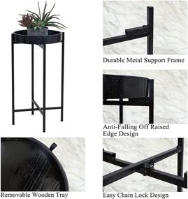 img 1 attached to 🌿 Compact and Stylish Foldable Plant Accent Table Stand with Wooden Tray Top in Black- Perfect for Small Spaces in Kitchen, Living Room or Bedroom