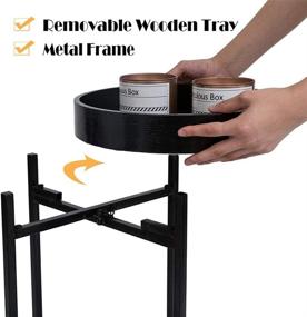 img 2 attached to 🌿 Compact and Stylish Foldable Plant Accent Table Stand with Wooden Tray Top in Black- Perfect for Small Spaces in Kitchen, Living Room or Bedroom