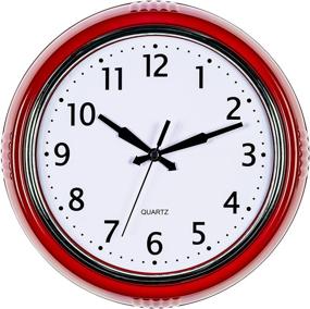 img 3 attached to 🕰️ Red Retro Wall Clock: Vintage 50's Design, Silent Non-Ticking Quartz Clock, Battery Operated - Bernhard Products 9.5 inch for Kitchen and Home Decor