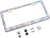 🌟 shering bling glitter license plate frame: premium crystal stainless steel gift for women, parties, birthdays (white colorful, 1pack) logo