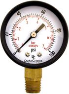 durachoice 2-inch pool spa filter pressure gauge for water, oil, gas, 1/4-inch npt lower mount, black steel case, 0-100 psi logo