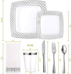 img 3 attached to 🍽️ FOCUSLINE 175 Piece Silver Dinnerware Set - 25 Guest with 50 Diamond Square Plastic Plates, 25 Silver Plastic Silverware, 25 Silver Plastic Cups, and 25 Linen Like Silver Paper Napkins - Premium Disposable Dinnerware Set