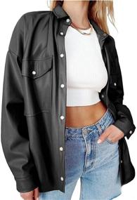 img 3 attached to 👚 Oversized Women's Leather Shacket Jacket - Fashionable Clothing in Coats, Jackets & Vests