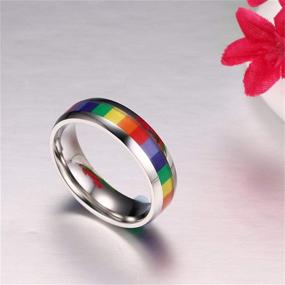 img 1 attached to 🌈 6mm Titanium Stainless Steel LGBT Pride Ring Rainbow Gay & Lesbian Wedding Engagement Size 6-12