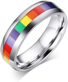 img 4 attached to 🌈 6mm Titanium Stainless Steel LGBT Pride Ring Rainbow Gay & Lesbian Wedding Engagement Size 6-12