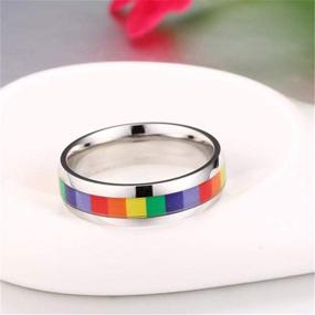 img 2 attached to 🌈 6mm Titanium Stainless Steel LGBT Pride Ring Rainbow Gay & Lesbian Wedding Engagement Size 6-12