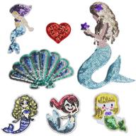 🧜 wzt iron-on embroidery applique patches for jeans diy decor on t-shirt, jacket, backpacks, handbags, shoes, bags - repair hats, clothing, etc. (set of 7 mermaid sequin patches) logo