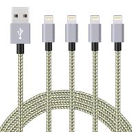🔌 4-пак (3 фута, 6 футов, 6 футов, 10 футов) зарядное устройство для iphone, кабель lightning, нейлоновый оплетенный usb-кабель с высокоскоростным разъемом, провод передачи данных, совместим с iphone xs max/x/8/7/plus/6s/6/se/5s... (золотой + серый) логотип