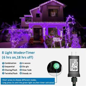 img 3 attached to 🎄 YEGUO 200 LED Purple Christmas Lights - Waterproof Outdoor and Indoor Xmas Tree Lights - 8 Modes, 66ft Green Wire Twinkle String Lights - Plug in for Holiday Decorations