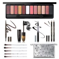 makeup set for women & teens: 12 color naked eyeshadow palette, 5-piece makeup brush set, eyebrow pencil, 2 color eyeliner pencils, lash mascara & cosmetic bag logo