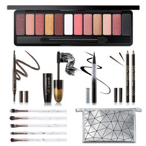 img 4 attached to Makeup Set for Women & Teens: 12 Color Naked Eyeshadow Palette, 5-Piece Makeup Brush Set, Eyebrow Pencil, 2 Color Eyeliner Pencils, Lash Mascara & Cosmetic Bag