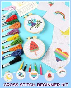 img 2 attached to 🧵 Plieay Cross Stitch Starter Kit for Kids Aged 7-13, Includes 6 Project Cross Stitch Patterns and 2 Hoops, 12 Skeins, Needlepoint Sewing Set with Instructions