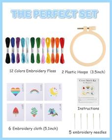 img 3 attached to 🧵 Plieay Cross Stitch Starter Kit for Kids Aged 7-13, Includes 6 Project Cross Stitch Patterns and 2 Hoops, 12 Skeins, Needlepoint Sewing Set with Instructions