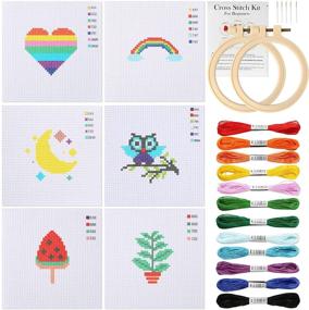 img 4 attached to 🧵 Plieay Cross Stitch Starter Kit for Kids Aged 7-13, Includes 6 Project Cross Stitch Patterns and 2 Hoops, 12 Skeins, Needlepoint Sewing Set with Instructions