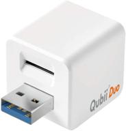 сертифицированный apple mfi накопитель фотографий qubii duo usb-a - автоматическое резервное копирование для iphone & android телефонов с type-c разъемом | белый логотип