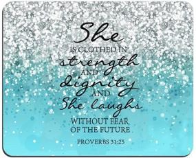 img 3 attached to Proverbs 31:25 Bible Verse Mouse Pad with Blue Glitter Design - Clothed in Strength, Dignity, and Fearless Laughter for an Empowering Future - Non-Slip Rectangle Rubber Mousepad