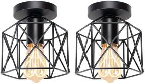 img 4 attached to Hedume 2 Pack Retro Black Industrial Ceiling Light - Semi-Flush Mount Ceiling 💡 Light - Black Painting Metal Pendant Light Fixture for Hallway, Stairway, Bedroom, Kitchen (E27 Socket)