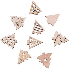 img 4 attached to 🎄 100-Piece Undyed Wood Pendants & Cabochons: Mini Christmas Tree Cutouts Flatback Wooden Charms Ornaments Hanging DIY Craft Xmas Decorations - 25~27mm by Airssory