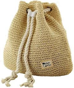 img 4 attached to 🎒 Тонхар Школьный пляжный модный рюкзак с соломенной сумкой через плечо (бежевый)