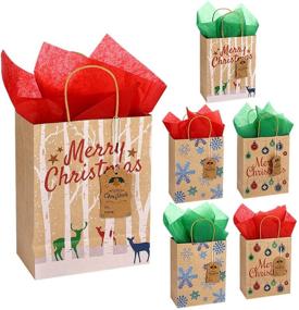 img 3 attached to 🎄 PRETYZOOM 6pcs Christmas Kraft Bags with Handles - Xmas Goody Bags for Holidays, Birthdays, School Parties, and Christmas Party Favors