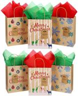 🎄 pretyzoom 6pcs christmas kraft bags with handles - xmas goody bags for holidays, birthdays, school parties, and christmas party favors logo