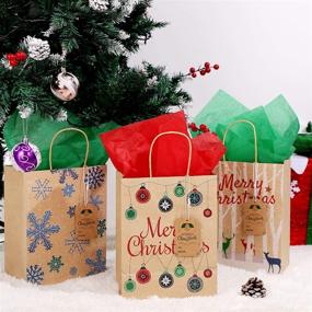 img 1 attached to 🎄 PRETYZOOM 6pcs Christmas Kraft Bags with Handles - Xmas Goody Bags for Holidays, Birthdays, School Parties, and Christmas Party Favors