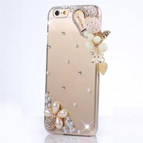 img 4 attached to 💎 Sensational 3D Crystal Diamond Rhinestone iPod Touch (6th Gen) Case - Glamorous Handmade Sparkling Clear Cover with Vintage Bowknot Anti Dust Plug - Heart Pearl Pendant Flowers/Clear