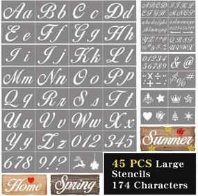 img 4 attached to 🎨 Moyisea Letter Stencils for Painting on Wood - 45 Pcs 174 Characters - Calligraphy Font Alphabet, Numbers, and Signs - Craft Stencils for Reusable and Cursive Art Projects