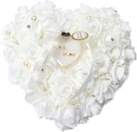 💍 freesooth white wedding ring pillow: elegant lace, crystal rose heart ring holder box logo