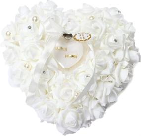 img 4 attached to 💍 Freesooth White Wedding Ring Pillow: Elegant Lace, Crystal Rose Heart Ring Holder Box
