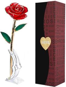 img 4 attached to 🌹 Suturun 24K Gold Dipped Rose with Transparent Stand - Real Long Stem Eternity Rose Flower for Her: Mom, Wife, Girlfriend - Perfect for Anniversary, Mother's Day, Birthday, Valentine's, Wedding