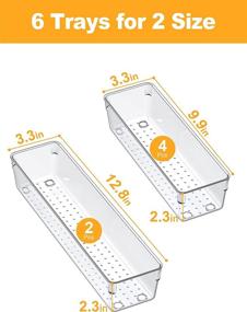 img 2 attached to 🗄️ SMARTAKE Clear Drawer Organizer Set - 6-Piece Tray Storage System with Non-Slip Silicone Pads for Makeup, Jewelry, Utensils in Bedroom, Office, and Kitchen