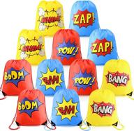 🎒 superhero party bags: drawstring backpacks for kids - 12 pieces, perfect birthday gifts for boys and girls! (yellow/blue/red) logo
