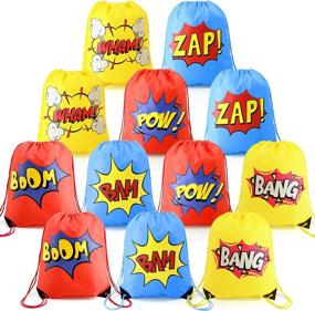img 4 attached to 🎒 Superhero Party Bags: Drawstring Backpacks for Kids - 12 Pieces, Perfect Birthday Gifts for Boys and Girls! (Yellow/Blue/Red)