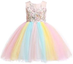 img 4 attached to 🌈 Weileenice Christmas Girls Flower Dress: Exquisite Lace Rainbow Tulle with 3D Embroidery, Beading Princess Pageant Wedding Party Dresses