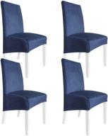 🪑 velvet stretch dining chair covers - set of 4 navy blue velvet slipcovers for large dining chairs with removable and washable backs logo