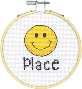 img 1 attached to 🧵 Dimensions Happy Place Mini Cross Stitch Kit for Beginners, 14 Count White Aida Fabric, 4-inch Diameter