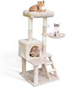 img 4 attached to 🐱 67i Multi-Level Cat Tree Condo Tower with Scratching Posts & Hammock - 43 Inches Tall - Activity Play House Furniture for Indoor Cats and Kittens