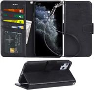 arae iphone 11 pro max case: wallet style with card holder and strap - black logo