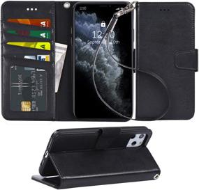 img 4 attached to Arae iPhone 11 Pro Max Case: Wallet Style with Card Holder and Strap - Black