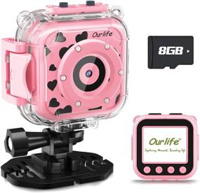 img 4 attached to 📷 Ourlife Kids Waterproof Camera - Kids Camera for 3-12 Year Old Boys Girls, Perfect Christmas Birthday Gift, Underwater Sports Camcorder with 1.77 Inch Screen, 8GB Card Included (Pink)