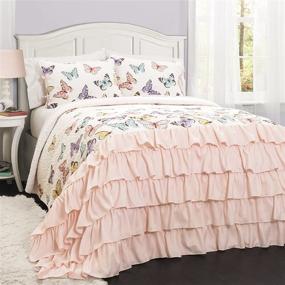img 4 attached to 🦋 Lush Decor Flutter Butterfly 3-Piece Set: Adorable Quilted Bedspread for Full/Queen Beds