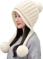 🧣 warm women's winter beanie hat with fleece lining, ski cap, and ear flaps - peruvian style, dual layered with pompoms logo