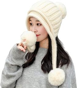 img 2 attached to 🧣 Warm Women's Winter Beanie Hat with Fleece Lining, Ski Cap, and Ear Flaps - Peruvian Style, Dual Layered with Pompoms