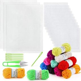 img 4 attached to 🧵 Pllieay 33 Pieces Mesh Plastic Canvas Craft Kit: Clear Plastic Canvas, 12 Color Acrylic Yarn, and Embroidery Tools for Perfect Embroidery Projects