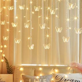 img 1 attached to Butterfly Curtain Lights 60 LED 2.5M/8.2FT USB Powered 8 Modes Remote Window Curtain Lights – Warm White for Bedroom Christmas Party Decoration