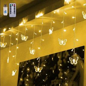 img 4 attached to Butterfly Curtain Lights 60 LED 2.5M/8.2FT USB Powered 8 Modes Remote Window Curtain Lights – Warm White for Bedroom Christmas Party Decoration