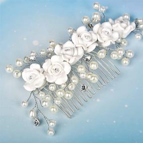 img 1 attached to ALIOBC Flower Crystal Brides Wedding Hair Comb - Elegant Silver Hair Accessories with White Ceramic Flower Pearl Side Combs Headpiece for Women, Perfect for SEO